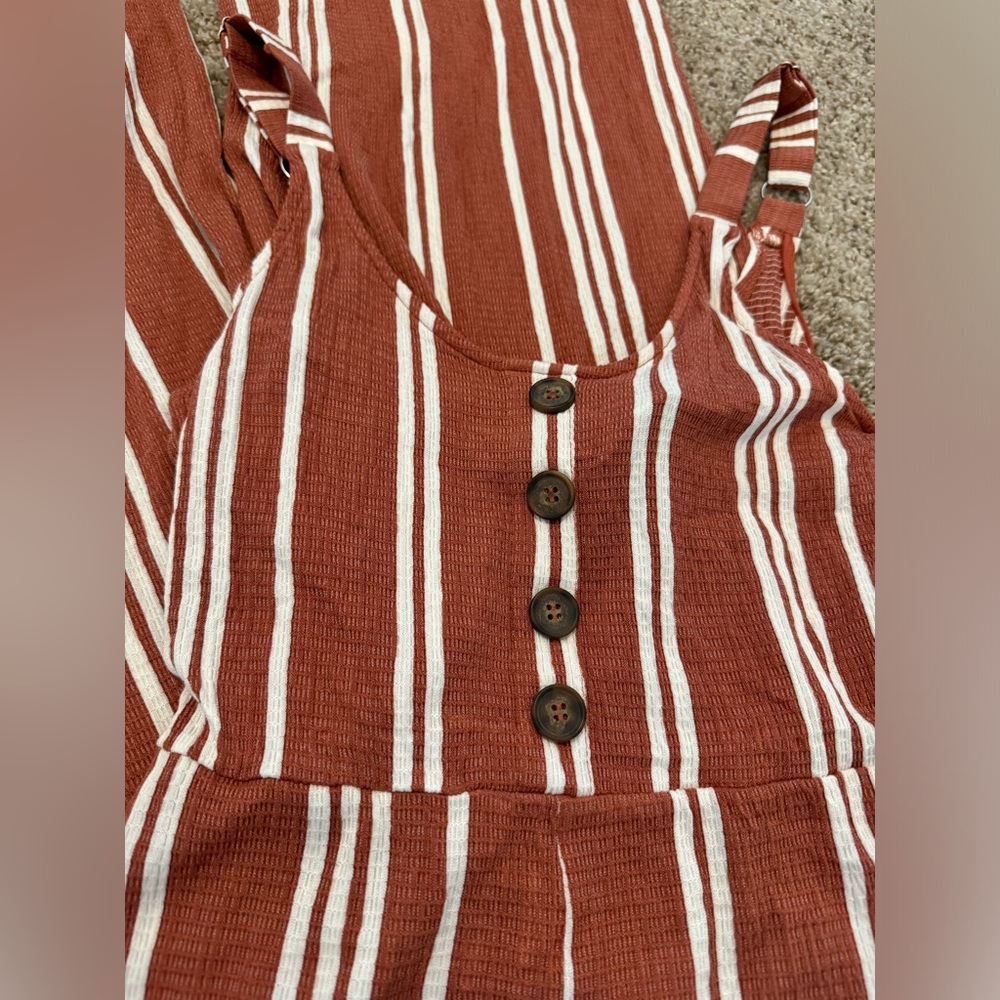 {LOVE TREE} Rust Orange Stripe Romper Jumpsuit - Picture 2 of 4